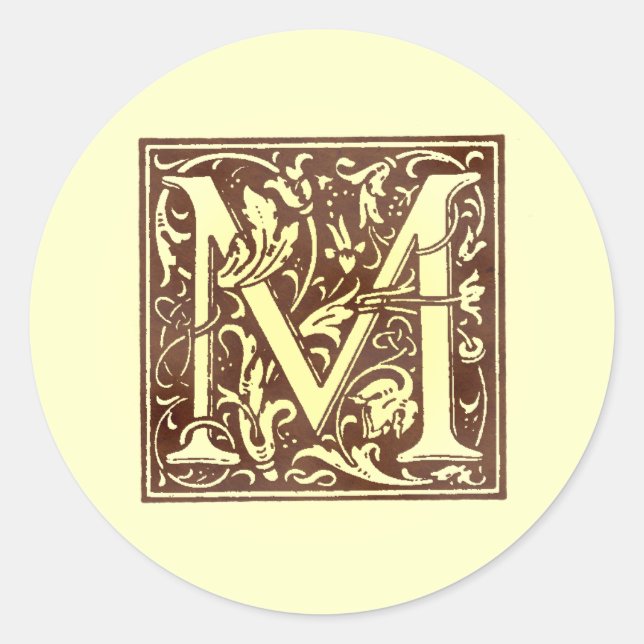 Vintage Monogramm Runder Aufkleber (Vorderseite)