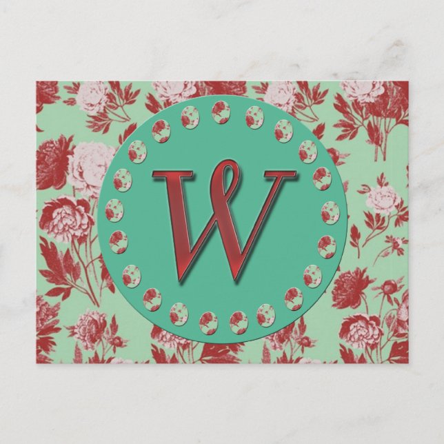 Vintage Monogramm W Postkarte (Vorderseite)
