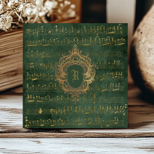Vintage Monogramm-Wappen Musikmanuskript Grün Gold Fliese