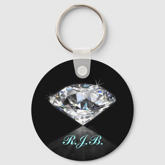Vintage Monogrammed  Cool Solitaire Diamond Black Schlüsselanhänger (Vorderseite)
