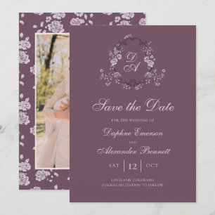 Vintage Monogrammierte Burgunder Botanik Save The Date