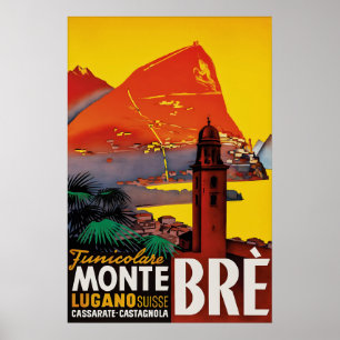 Vintage Monte Brè Lugano Schweiz Reiseposter Poster