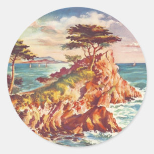 Vintage-Monterey-Küste kalifornischer Tourismus US Runder Aufkleber