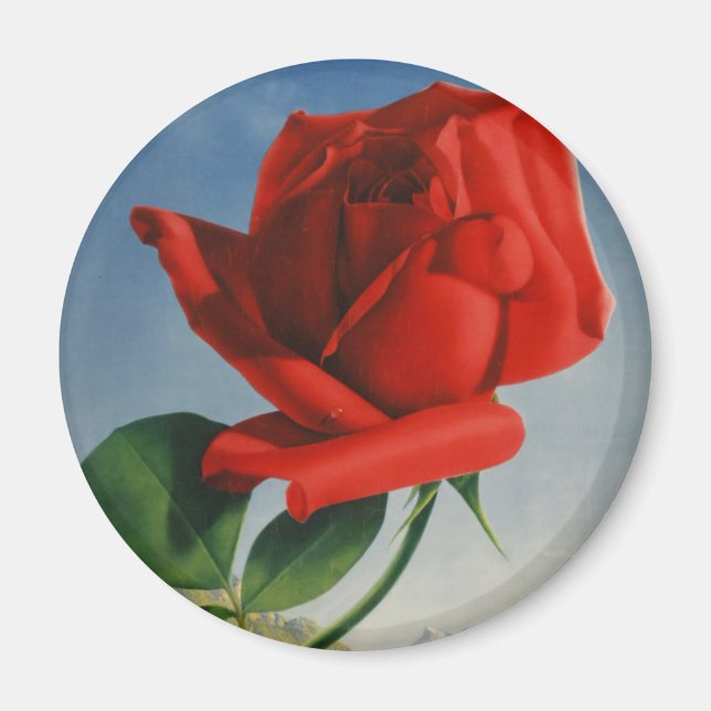 Vintage Montreux Rote Rose Schweiz Genfersee Magnet (Vorne)