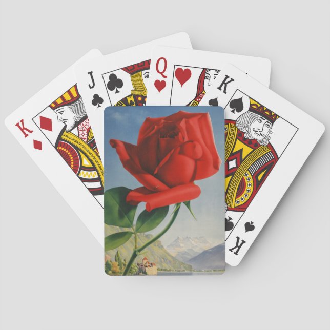 Vintage Montreux Rote Rose Schweiz Genfersee Spielkarten (Rückseite)