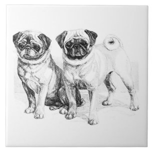 Vintage Mops-Illustration Fliese