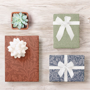 Vintage Morris Rot Blau Grün Eichenblätter Eichel  Geschenkpapier Set