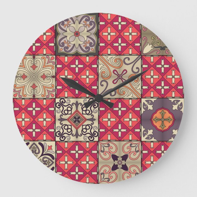 Vintage Mosaikverzierung Große Wanduhr (Vorderseite)