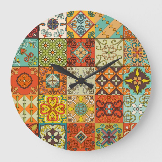 Vintage Mosaikverzierung Große Wanduhr (Vorderseite)