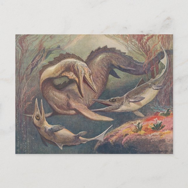 Vintage Mosasaurus vs. Ichthyosaurier drucken Zwei Postkarte (Vorderseite)