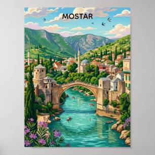Vintage Mostar Bosnien Alte Brücke Stari Balkan Poster