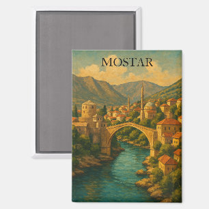 Vintage Mostar Bridge Bosnien Travel Magnet