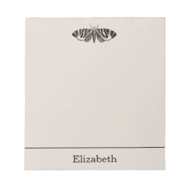 Vintage Moth Illustration Black and Buff Notizblock