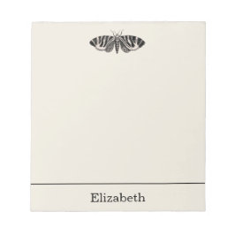 Vintage Moth Illustration Black Beige Personalisie Notizblock