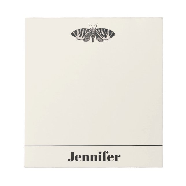 Vintage Moth Illustration Black Beige Personalisie Notizblock (Vorderseite)