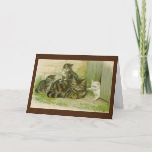 Vintage Mother Cat and Kittens Note Card Karte