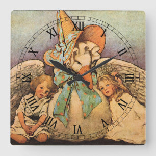 Vintage Mother Goose Kinder Jessie Willcox Smith Quadratische Wanduhr