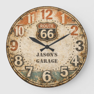 Vintage Mother Road verwitterte Garage Dekoration Große Wanduhr