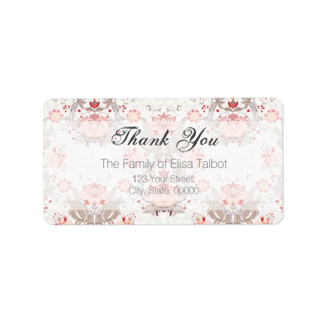 Vintage motif floral Damask Merci Étiquette (Devant)