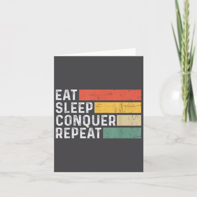 Vintage Motivational Funny Retro - Eat Sleep Conqu Karte (Vorderseite)