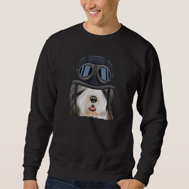 Vintage Motorcycle Helmet Bearded Collie Sweatshirt (Vorderseite)