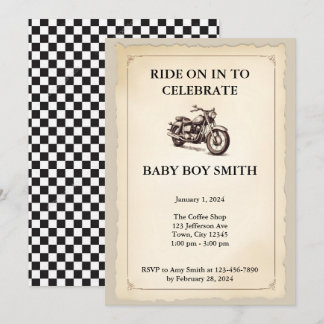 Vintage-Motorrad-Baby-Party Einladung