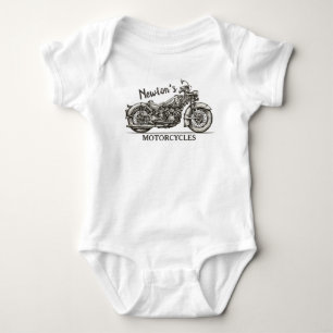 Vintage Motorrad-Personalisierter NAME Biker-Garag Baby Strampler