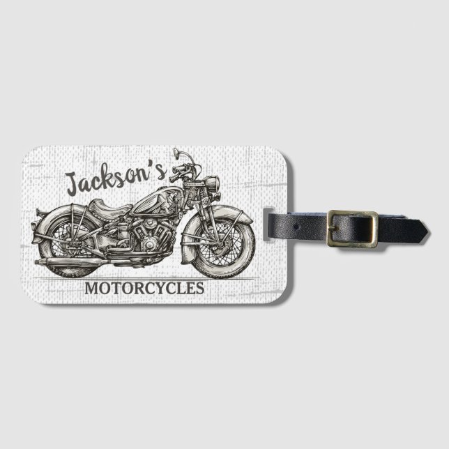 Vintage Motorrad-Personalisierter NAME Biker-Garag Gepäckanhänger (Vorderseite (Horizontal))