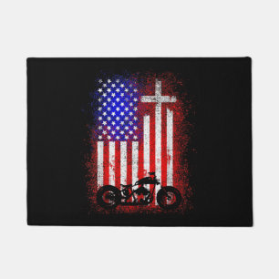 Vintage-Motorrad USA-Flagge Christlicher Glaube fü Fußmatte