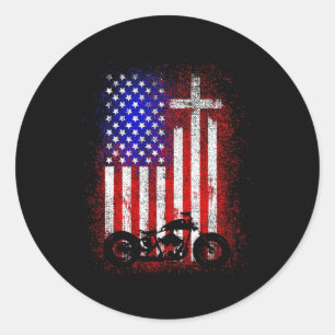 Vintage-Motorrad USA-Flagge Christlicher Glaube fü Runder Aufkleber