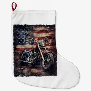 Vintage-Motorrad USA-Flagge Retro-Biker Amerikanis Großer Weihnachtsstrumpf
