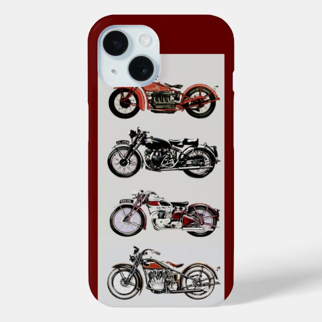 VINTAGE MOTORRÄDER, rot iPhone 15 Hülle (Rückseite)