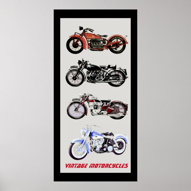 Vintage MOTORRÄDER, schwarz-grau Poster (Vorne)