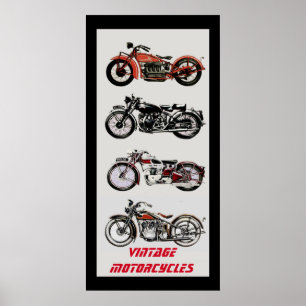 Vintage MOTORRÄDER Schwarz Grau Poster