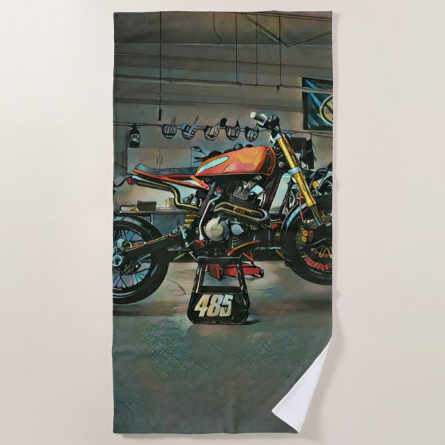 Vintage Motorradkunst Strandtuch (Vorderseite)