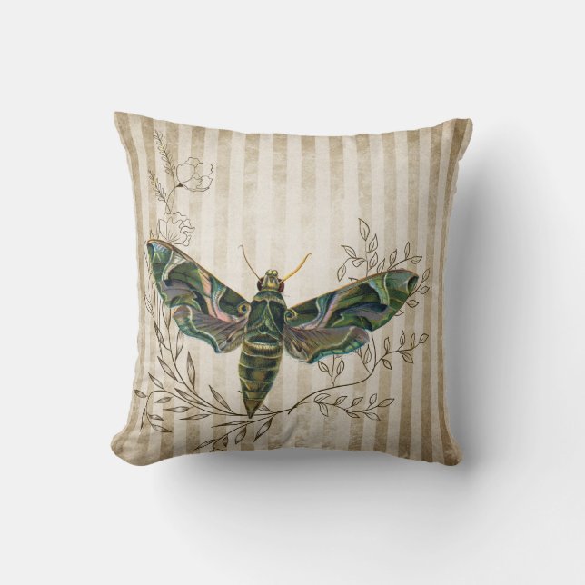 Vintage Motte und Blumen Kissen (Vorderseite)
