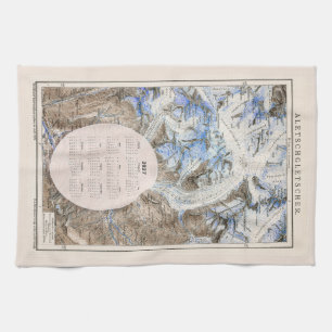 Vintage Mountain Aletsch Gletscher 2027 Kalender Geschirrtuch