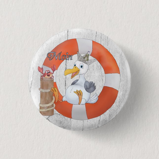 Vintage Möwe im Ring Button (Vorderseite)