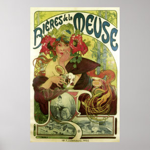 Vintage Mucha Bier-Anzeige Poster