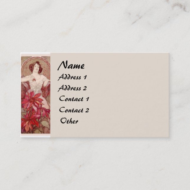 Vintage Mucha Lady Business Card Visitenkarte (Vorderseite)