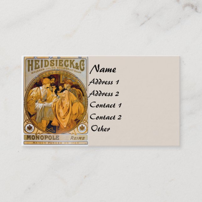 Vintage Mucha Mode-Geschäfts-Karte Visitenkarte (Vorderseite)