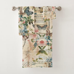 Vintage Multi-Butterfische und Blume Badhandtuch Set
