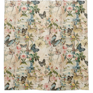 Vintage Multi-Butterfische und Blume Duschvorhang