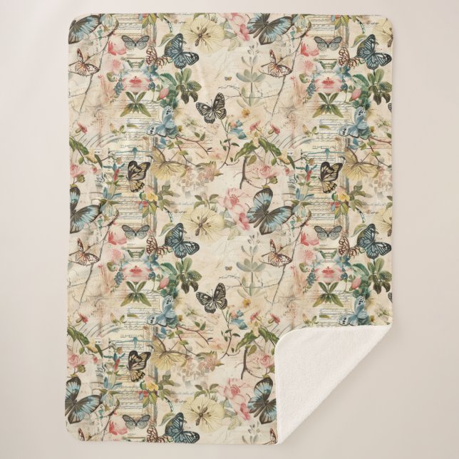 Vintage Multi-Butterfische und Blume Sherpadecke (Vorderseite)
