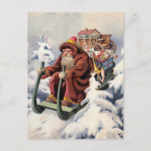 Vintage mürrischer Schlitten fahrender Weihnachtsm Postkarte