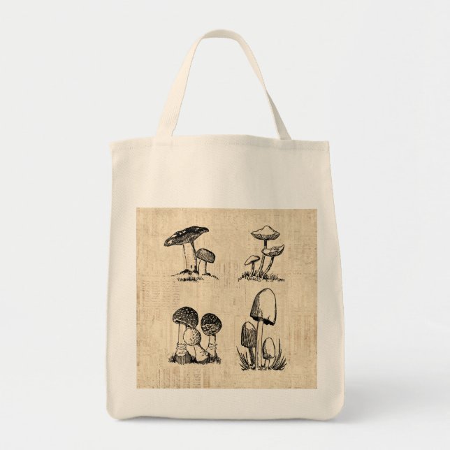 Vintage Mushroom Art Illustration Tragetasche (Vorne)