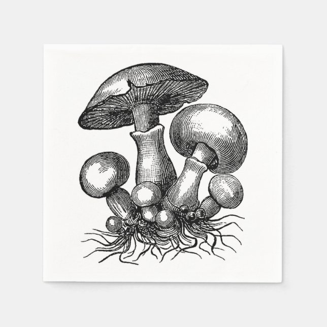 Vintage Mushroom-Illustration Serviette (Vorderseite)