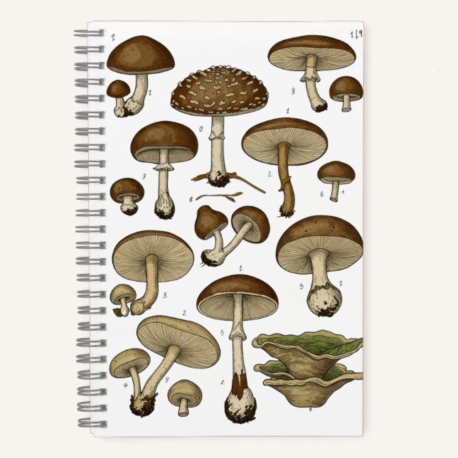 Vintage Mushrooms Notebook Notizbuch (Vorderseite)