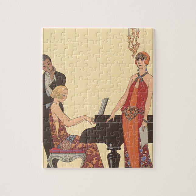 Vintage Musik, Art Deco Pianist Musiker Sänger (Vertikal)