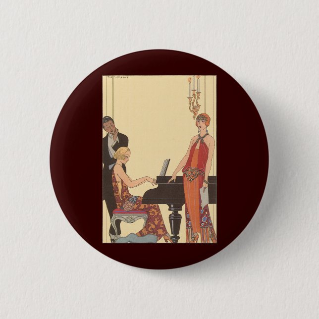 Vintage Musik, Art Deco Pianist Musiker Sänger Button (Vorderseite)